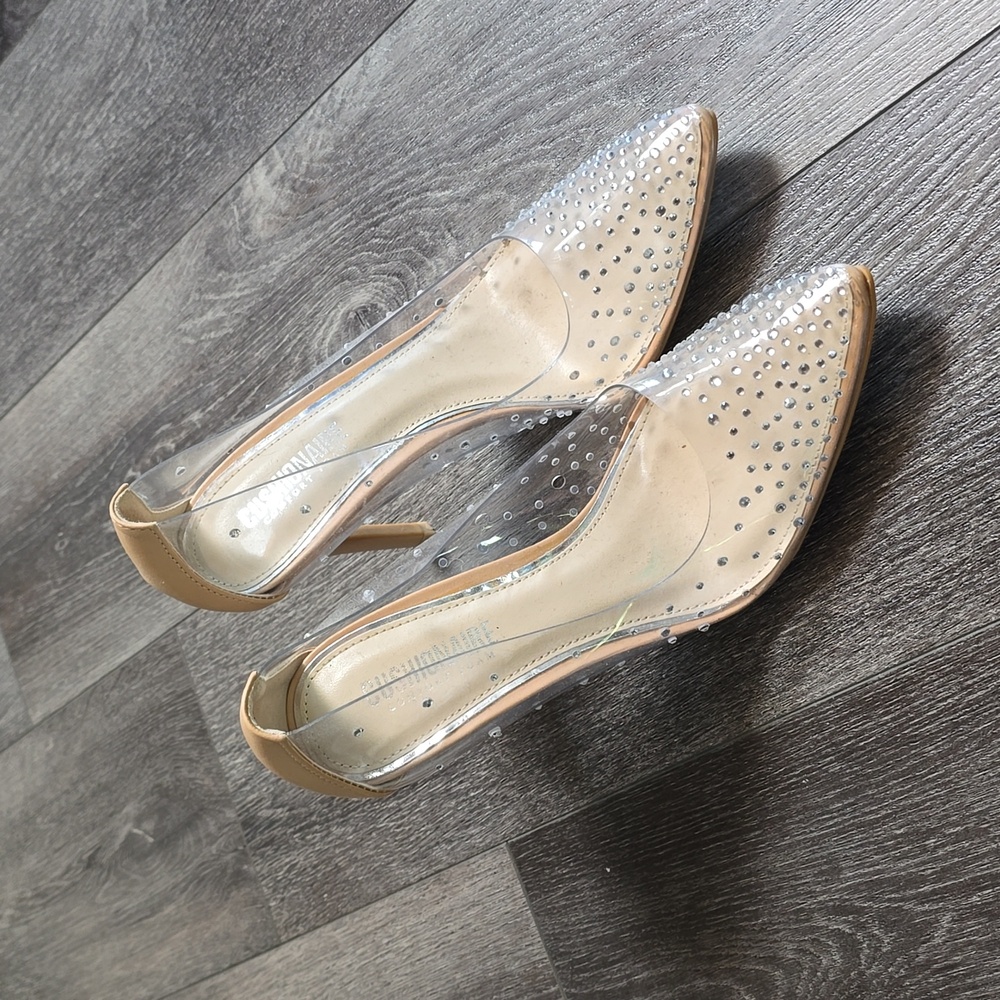 Cushionaire clear rhinestone pumps
